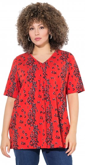 Ulla Popken Letter Print Short Sleeve Tee Red - Trykte T-shirts til kvinder - Printede T-shirts til Damer