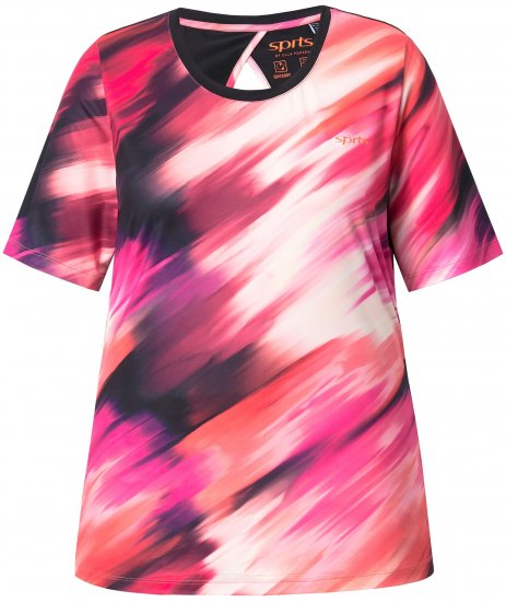 Ulla Popken Cutout Abstract Print Short Sleeve Tee Hibiscus Red - Trykte T-shirts til kvinder - 