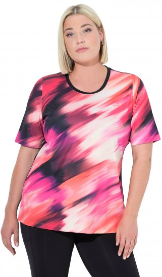 Ulla Popken Cutout Abstract Print Short Sleeve Tee Hibiscus Red - Trykte T-shirts til kvinder - 