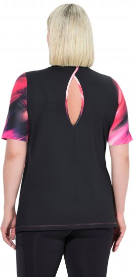 Ulla Popken Cutout Abstract Print Short Sleeve Tee Hibiscus Red - Trykte T-shirts til kvinder - 