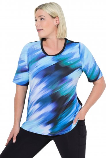Ulla Popken Cutout Abstract Print Short Sleeve Tee Light Sapphire - Trykte T-shirts til kvinder - Printede T-shirts til Damer