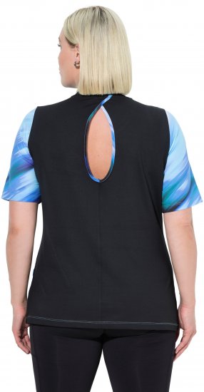 Ulla Popken Cutout Abstract Print Short Sleeve Tee Light Sapphire - Trykte T-shirts til kvinder - Printede T-shirts til Damer