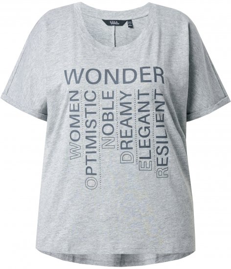 Ulla Popken WONDER Short Sleeve Graphic Tee Light Grey Melange - Trykte T-shirts til kvinder - 