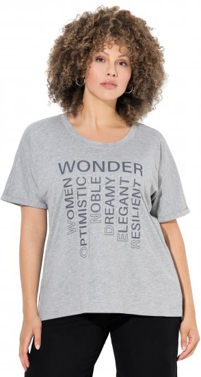 Ulla Popken WONDER Short Sleeve Graphic Tee Light Grey Melange - Trykte T-shirts til kvinder - 