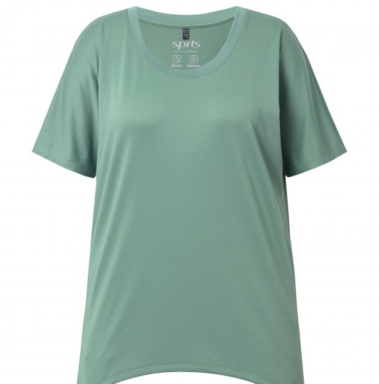 Ulla Popken Quick Drying Pointed Hem Stretch Fit Tee Ivy Green - T-shirts - 