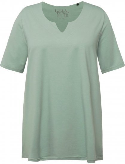 Ulla Popken Essential Notch Neck Stretch Tee Light Moss Green - T-shirts - 