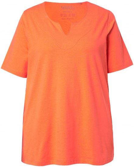 Ulla Popken Essential Notch Neck Stretch Tee Coral Pink - T-shirts - T-shirts til kvinder