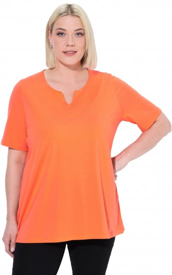 Ulla Popken Essential Notch Neck Stretch Tee Coral Pink - T-shirts - T-shirts til kvinder