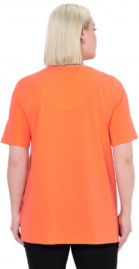 Ulla Popken Essential Notch Neck Stretch Tee Coral Pink - T-shirts - T-shirts til kvinder