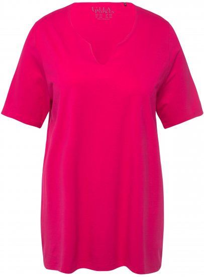 Ulla Popken Essential Notch Neck Stretch Tee Magenta Pink - T-shirts - 