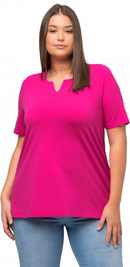Ulla Popken Essential Notch Neck Stretch Tee Fuchsia Pink - T-shirts - T-shirts til kvinder