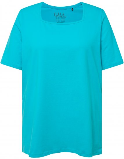 Ulla Popken Essential Square Neck Stretch Tee Deep Aqua - T-shirts - T-shirts til kvinder
