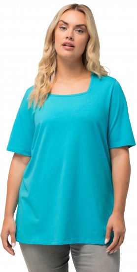 Ulla Popken Essential Square Neck Stretch Tee Deep Aqua - T-shirts - T-shirts til kvinder