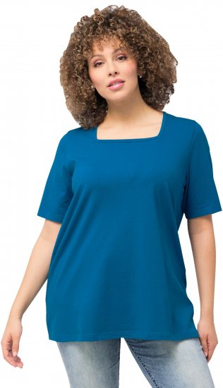 Ulla Popken Essential Square Neck Stretch Tee Medium Blue - T-shirts - T-shirts til kvinder