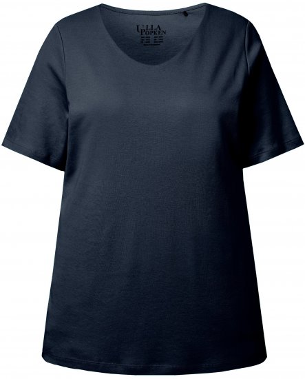 Ulla Popken Double Layer Rounded V-Neck Slim Fit Tee Navy Blue - T-shirts - T-shirts til kvinder