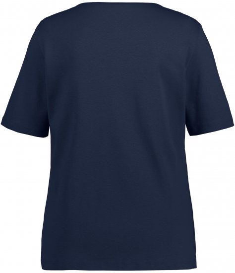 Ulla Popken Double Layer Rounded V-Neck Slim Fit Tee Navy Blue - T-shirts - T-shirts til kvinder