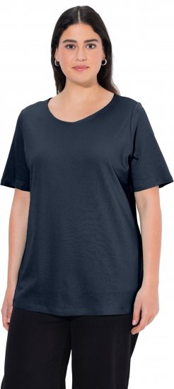Ulla Popken Double Layer Rounded V-Neck Slim Fit Tee Navy Blue - T-shirts - T-shirts til kvinder