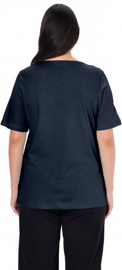Ulla Popken Double Layer Rounded V-Neck Slim Fit Tee Navy Blue - T-shirts - T-shirts til kvinder