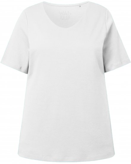 Ulla Popken Double Layer Rounded V-Neck Slim Fit Tee Snow White - T-shirts - T-shirts til kvinder