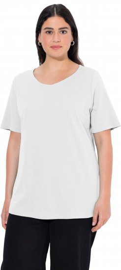 Ulla Popken Double Layer Rounded V-Neck Slim Fit Tee Snow White - T-shirts - T-shirts til kvinder