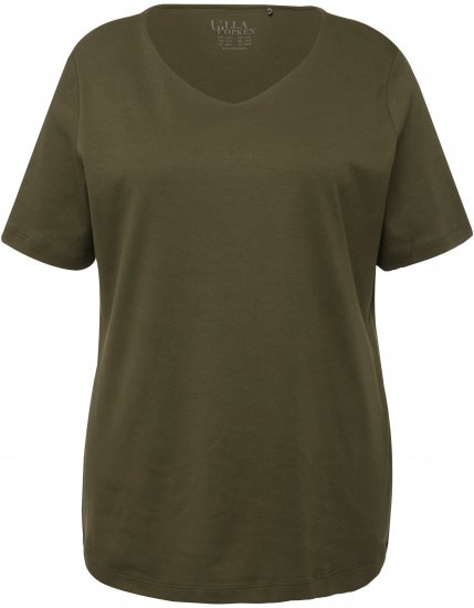 Ulla Popken Double Layer Rounded V-Neck Slim Fit Tee Forest Green - T-shirts - T-shirts til kvinder
