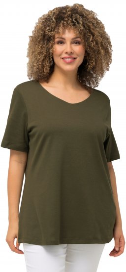 Ulla Popken Double Layer Rounded V-Neck Slim Fit Tee Forest Green - T-shirts - T-shirts til kvinder