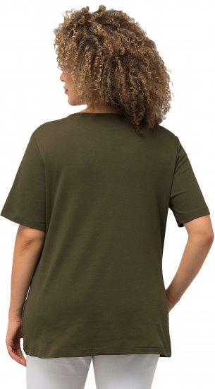 Ulla Popken Double Layer Rounded V-Neck Slim Fit Tee Forest Green - T-shirts - T-shirts til kvinder