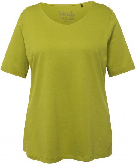 Ulla Popken Double Layer Rounded V-Neck Slim Fit Tee Apple Green - T-shirts - T-shirts til kvinder