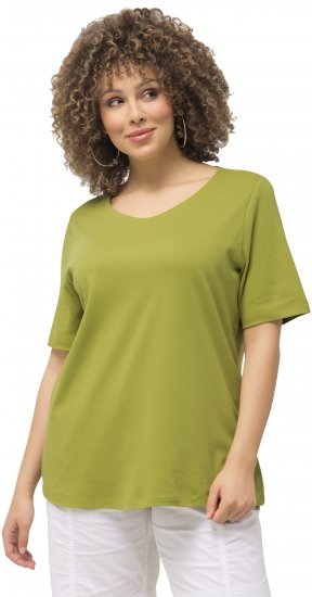 Ulla Popken Double Layer Rounded V-Neck Slim Fit Tee Apple Green - T-shirts - T-shirts til kvinder