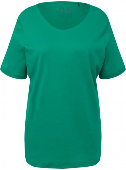 Ulla Popken Double Layer Rounded V-Neck Slim Fit Tee Emerald - T-shirts - T-shirts til kvinder