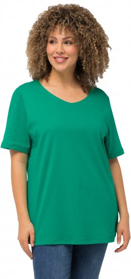 Ulla Popken Double Layer Rounded V-Neck Slim Fit Tee Emerald - T-shirts - T-shirts til kvinder