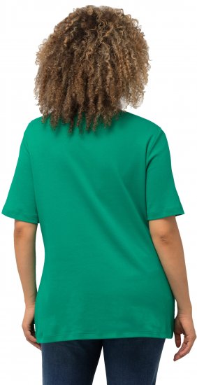 Ulla Popken Double Layer Rounded V-Neck Slim Fit Tee Emerald - T-shirts - T-shirts til kvinder