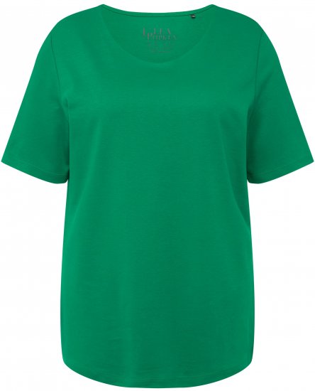 Ulla Popken Double Layer Rounded V-Neck Slim Fit Tee Green Emerald - T-shirts - 