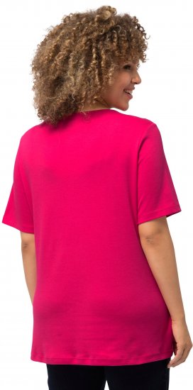Ulla Popken Double Layer Rounded V-Neck Slim Fit Tee Magenta Pink - T-shirts - 