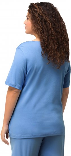 Ulla Popken Double Layer Rounded V-Neck Slim Fit Tee Cloud Blue - T-shirts - 