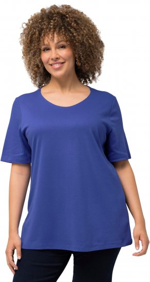 Ulla Popken Double Layer Rounded V-Neck Slim Fit Tee Blue Purple - T-shirts - 