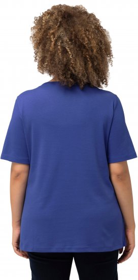 Ulla Popken Double Layer Rounded V-Neck Slim Fit Tee Blue Purple - T-shirts - 