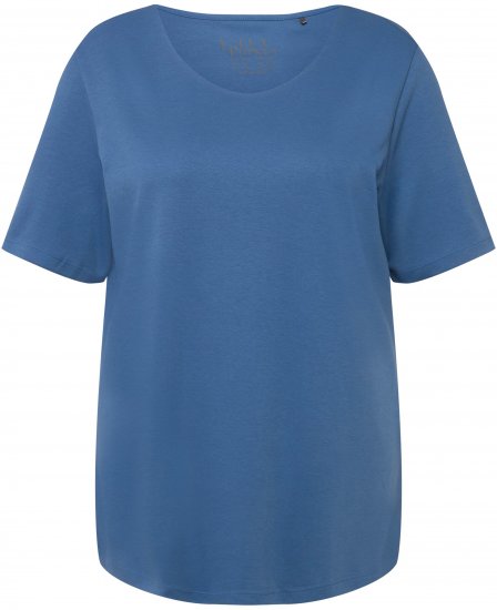 Ulla Popken Double Layer Rounded V-Neck Slim Fit Tee Denim Blue - T-shirts - T-shirts til kvinder