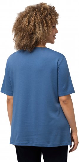 Ulla Popken Double Layer Rounded V-Neck Slim Fit Tee Denim Blue - T-shirts - T-shirts til kvinder