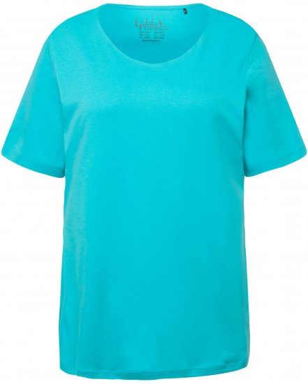 Ulla Popken Double Layer Rounded V-Neck Slim Fit Tee Deep Aqua - T-shirts - T-shirts til kvinder