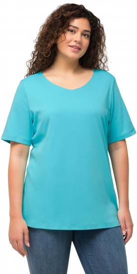 Ulla Popken Double Layer Rounded V-Neck Slim Fit Tee Deep Aqua - T-shirts - T-shirts til kvinder