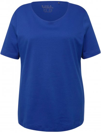Ulla Popken Double Layer Rounded V-Neck Slim Fit Tee Cobalt Blue - T-shirts - T-shirts til kvinder