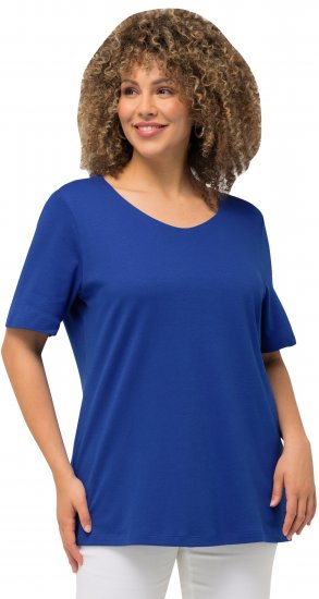 Ulla Popken Double Layer Rounded V-Neck Slim Fit Tee Cobalt Blue - T-shirts - T-shirts til kvinder
