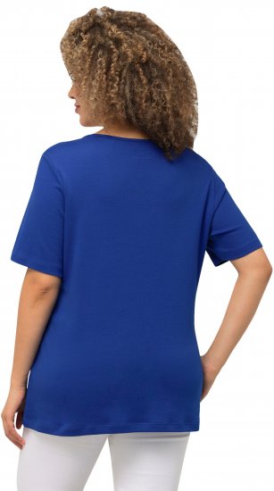 Ulla Popken Double Layer Rounded V-Neck Slim Fit Tee Cobalt Blue - T-shirts - T-shirts til kvinder
