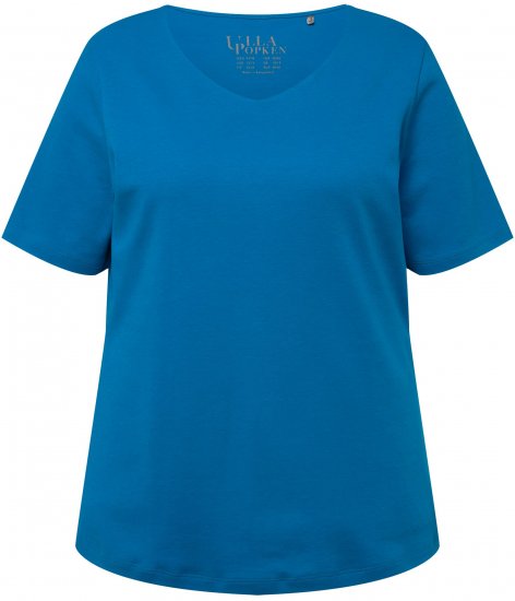 Ulla Popken Double Layer Rounded V-Neck Slim Fit Tee Medium Blue - T-shirts - T-shirts til kvinder