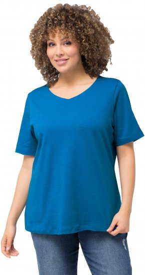 Ulla Popken Double Layer Rounded V-Neck Slim Fit Tee Medium Blue - T-shirts - T-shirts til kvinder
