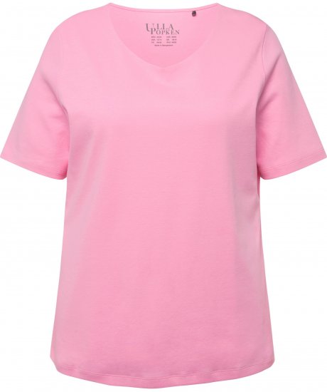 Ulla Popken Double Layer Rounded V-Neck Slim Fit Tee Light Pink - T-shirts - T-shirts til kvinder