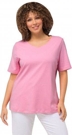 Ulla Popken Double Layer Rounded V-Neck Slim Fit Tee Light Pink - T-shirts - T-shirts til kvinder