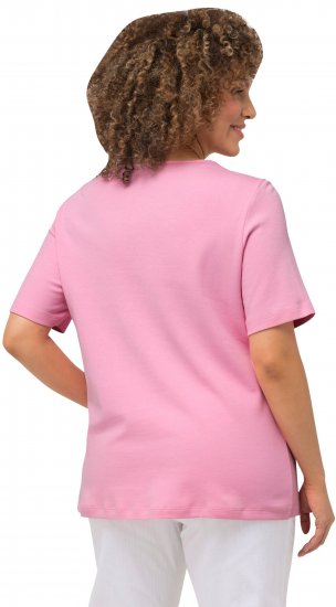 Ulla Popken Double Layer Rounded V-Neck Slim Fit Tee Light Pink - T-shirts - T-shirts til kvinder