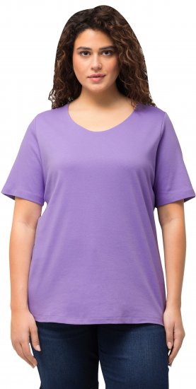 Ulla Popken Double Layer Rounded V-Neck Slim Fit Tee Pale Lilac - T-shirts - 